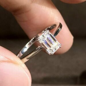 1.60 Carat Emerald Cut Diamond Double 4-Prong Solitaire Engagement Ring 925 Sterling Silver