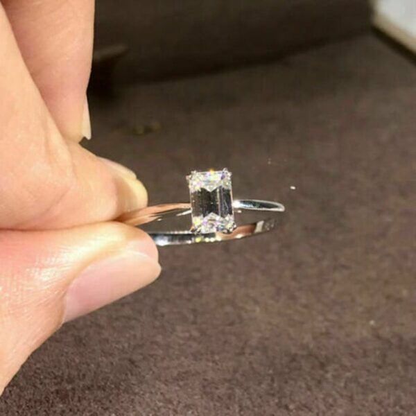 1.60 Carat Emerald Cut Diamond Double 4-Prong Solitaire Engagement Ring 925 Sterling Silver