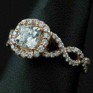 Infinity Engagement Ring In 2.63 Ctw Cushion Cut Diamond Halo Wedding Ring 14k Rose Gold