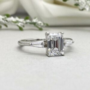 2.23 Carat Emerald Cut White Diamond Baguette Accents Engagement Ring 14k White Gold Over