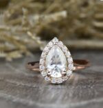 1.80 Carat Pear Cut White Diamond Halo Engagement Ring Wedding Ring 10k Rose Gold