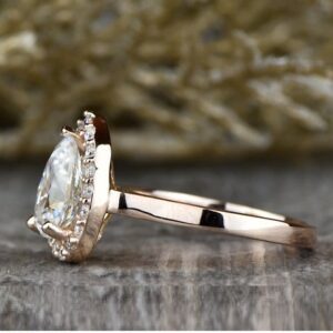 1.80 Carat Pear Cut White Diamond Halo Engagement Ring Wedding Ring 10k Rose Gold