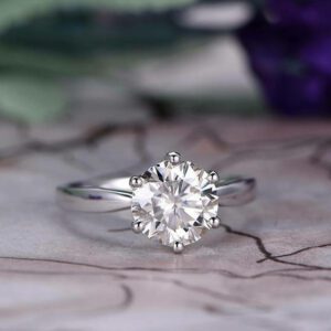 2.06 carat Solitaire 6-Prong Brilliant Cut Round Diamond Engagement Ring 925 Sterling Silver