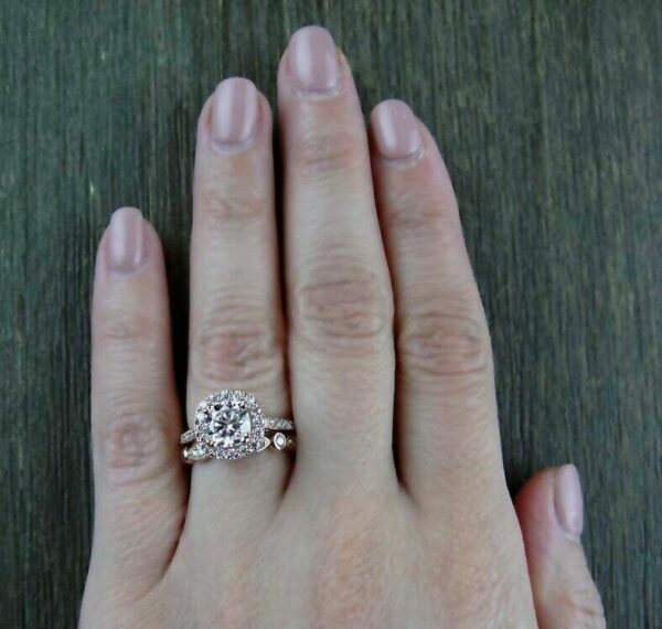 2.70 Ctw Cushion Cut Diamond Halo Bridal Set Engagement Ring Set 14k Rose Gold Over