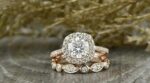 2.70 Ctw Cushion Cut Diamond Halo Bridal Set Engagement Ring Set 14k Rose Gold Over