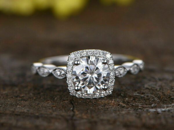 Art Deco 2.37 Ctw Brilliant Cut White Diamond Halo Engagement Ring 14k White Gold Plated