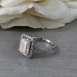 Gorgeous 3.00 Ctw Emerald Cut White Diamond Halo Engagement Ring 14k White Gold Plated