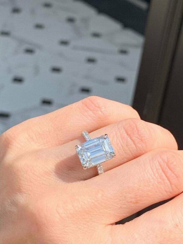 Huge 3.00CT Emerald Cut White Diamond Fancy Wedding Engagement Ring Real 14k White Gold