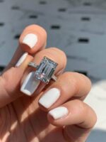 Huge 3.00CT Emerald Cut White Diamond Fancy Wedding Engagement Ring Real 14k White Gold