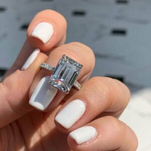 Huge 3.00CT Emerald Cut White Diamond Fancy Wedding Engagement Ring Real 14k White Gold