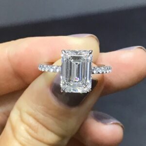 Huge 3.00CT Emerald Cut White Diamond Fancy Wedding Engagement Ring Real 14k White Gold