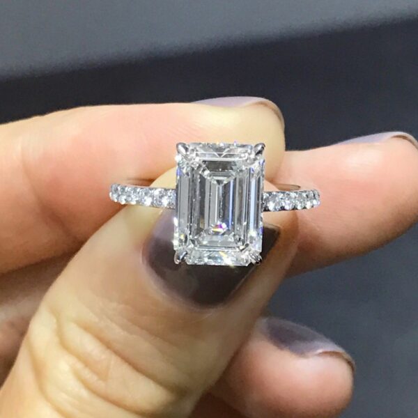 Huge 3.00CT Emerald Cut White Diamond Fancy Wedding Engagement Ring Real 14k White Gold