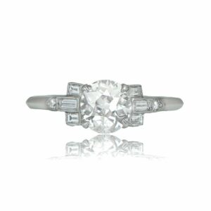 Antique 2.38 Ctw Round Cut Diamond With Baguette Diamond Engagement Ring 14k Gold Over