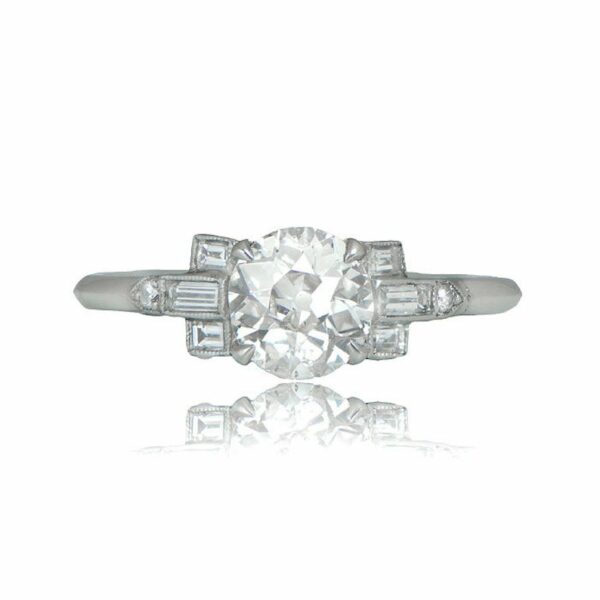Antique 2.38 Ctw Round Cut Diamond With Baguette Diamond Engagement Ring 14k Gold Over