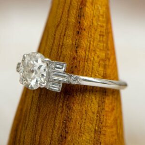 Antique 2.38 Ctw Round Cut Diamond With Baguette Diamond Engagement Ring 14k Gold Over
