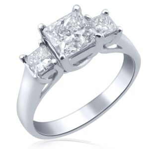 3-Stone 2.57 Ctw Princess Cut White Diamond Luxury Wedding Engagement Ring 14k White Gold