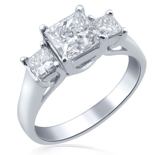 3-Stone 2.57 Ctw Princess Cut White Diamond Luxury Wedding Engagement Ring 14k White Gold