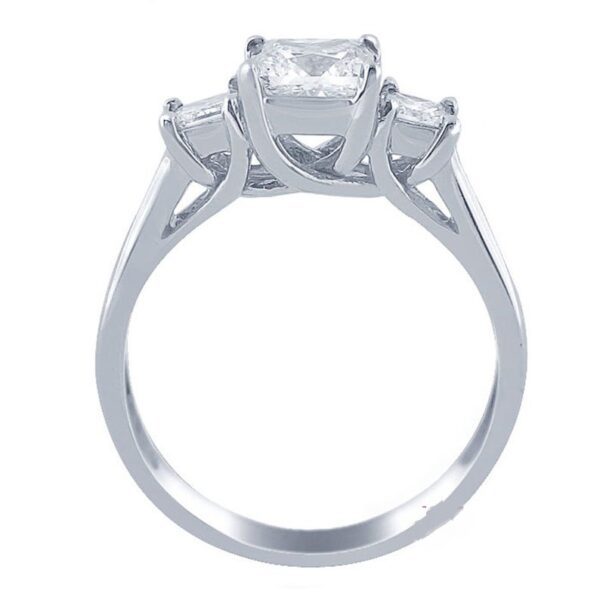 3-Stone 2.57 Ctw Princess Cut White Diamond Luxury Wedding Engagement Ring 14k White Gold