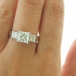 3-Stone 2.57 Ctw Princess Cut White Diamond Luxury Wedding Engagement Ring 14k White Gold