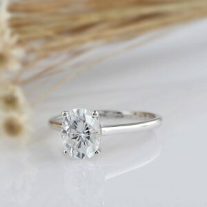 2.00 Carat Solitaire White Oval Cut Diamond Engagement Ring Real 925 Sterling Silver