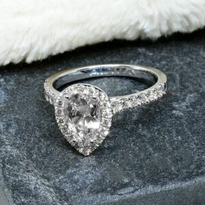 2.55 Ctw White Pear Shape Diamond Halo Accents Best Engagement Ring 10k White Gold