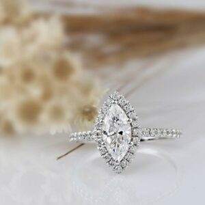 2.15 Ctw Marquise Cut White Diamond Halo Wedding & Engagement Ring Solid 14k White Gold
