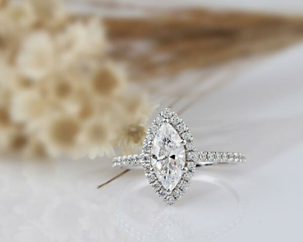 2.15 Ctw Marquise Cut White Diamond Halo Wedding & Engagement Ring Solid 14k White Gold