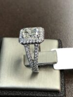 2.53 Ctw Radiant Cut White Diamond Halo 2-Shank Luxury Engagement Ring Solid 14k White Gold