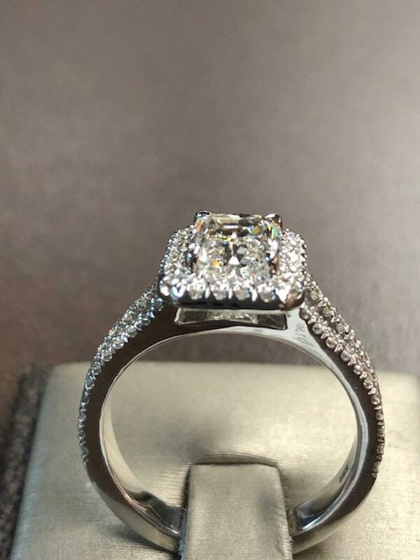 2.53 Ctw Radiant Cut White Diamond Halo 2-Shank Luxury Engagement Ring Solid 14k White Gold