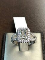 2.53 Ctw Radiant Cut White Diamond Halo 2-Shank Luxury Engagement Ring Solid 14k White Gold