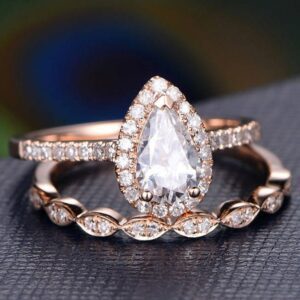 2.16 Ctw Pear White Diamond Engagement Ring Set Anniversary Gift 14k Rose Gold Over