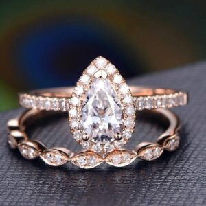 2.16 Ctw Pear White Diamond Engagement Ring Set Anniversary Gift 14k Rose Gold Over