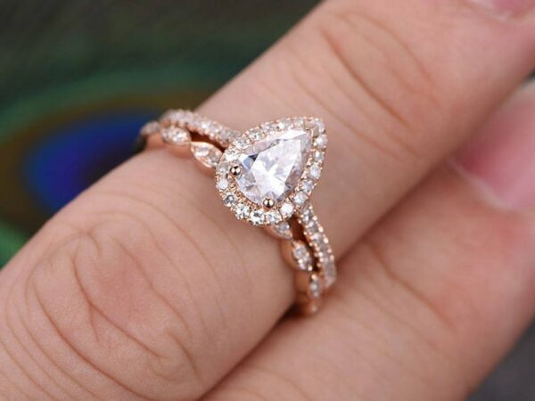 2.16 Ctw Pear White Diamond Engagement Ring Set Anniversary Gift 14k Rose Gold Over