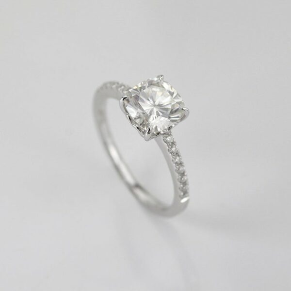 2.10 Ctw Cushion Cut Brilliant Diamond Solitaire With Accents Engagement Ring 925 Sterling Silver