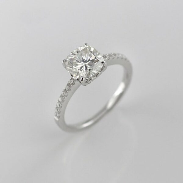 2.10 Ctw Cushion Cut Brilliant Diamond Solitaire With Accents Engagement Ring 925 Sterling Silver