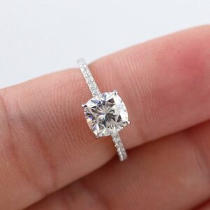 2.10 Ctw Cushion Cut Brilliant Diamond Solitaire With Accents Engagement Ring 925 Sterling Silver