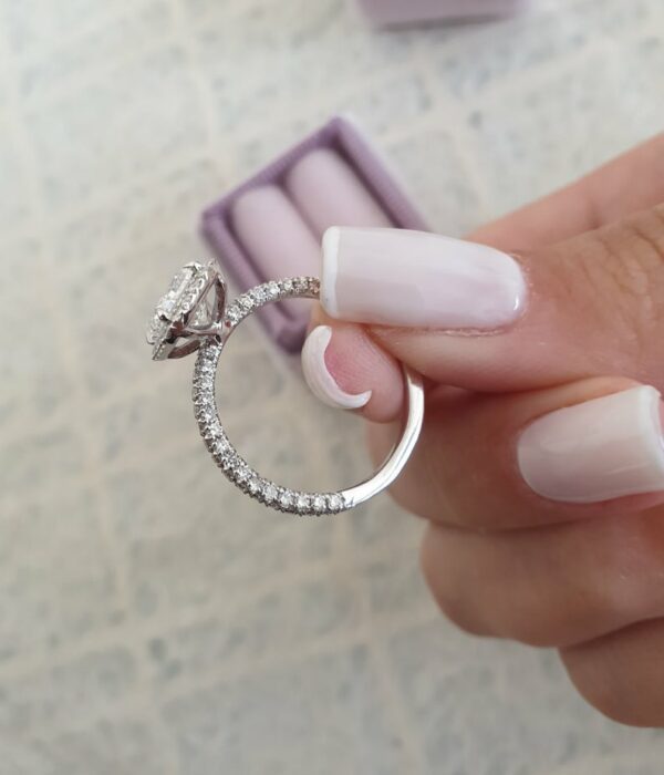 3.12 Ctw White Radiant Cut Diamond Halo With 3-Row Accents Engagement Ring 10k White Gold