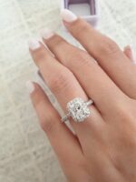 3.12 Ctw White Radiant Cut Diamond Halo With 3-Row Accents Engagement Ring 10k White Gold