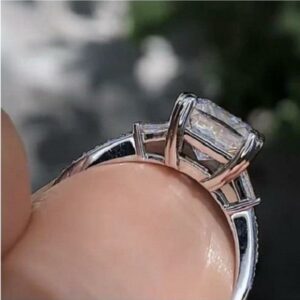 2.63 Ctw Solitaire Princess Cut Brilliant Diamond With Accents Engagement Ring Real 14k White Gold