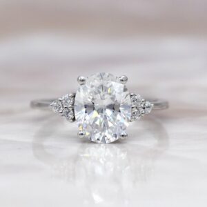 Classic 2.83 Ctw Oval Cut White Diamond Side Stone Wedding Engagement Ring Solid 14k White Gold