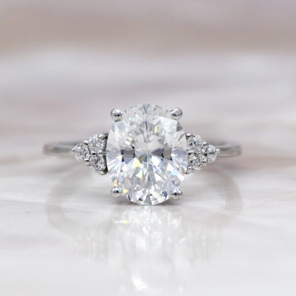 Classic 2.83 Ctw Oval Cut White Diamond Side Stone Wedding Engagement Ring Solid 14k White Gold