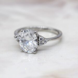 Classic 2.83 Ctw Oval Cut White Diamond Side Stone Wedding Engagement Ring Solid 14k White Gold