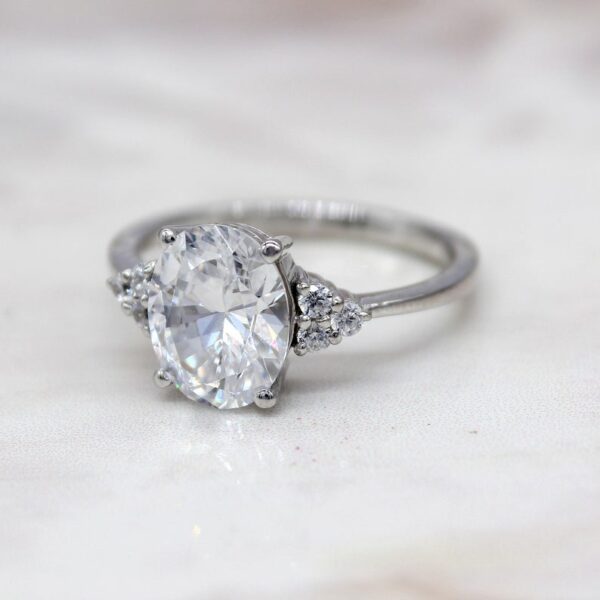 Classic 2.83 Ctw Oval Cut White Diamond Side Stone Wedding Engagement Ring Solid 14k White Gold