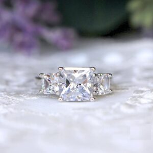 4.35 Ctw Princess Cut 3-Stone Diamond Luxury Wedding Engagement Ring Solid 14k White Gold