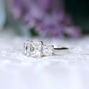 4.35 Ctw Princess Cut 3-Stone Diamond Luxury Wedding Engagement Ring Solid 14k White Gold