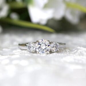 Forever 3.20 Ctw 3-Stone Round Cut Diamond Bridal Wedding & Engagement Ring Real 10k White Gold
