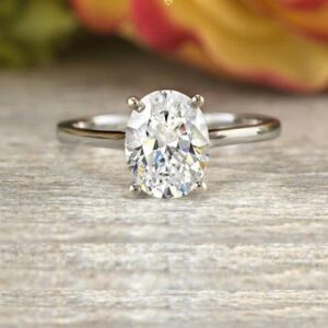 Huge 2.00Ct Oval Cut Diamond Solitaire Engagement Ring Solid 14k White Gold