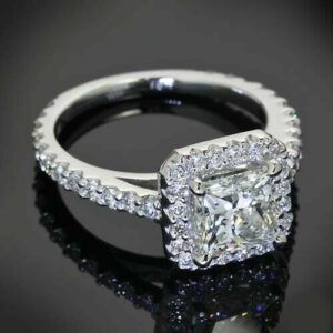 2.15 Ctw White Princess Cut Diamond Classic Halo Engagement Ring Solid 10K White Gold