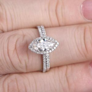 2.58 ctw Marquise Cut White Diamond Engagement Ring Wedding Set Solid 14k White Gold