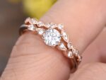 Art Deco Engagement Ring Set, 1.76 Ctw Brilliant Cut Diamond Wedding Ring Set Solid 14k Rose Gold